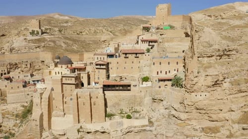 Mar Saba Greek Orthodox Monastery in Israel Judaean Desert, Aerial view