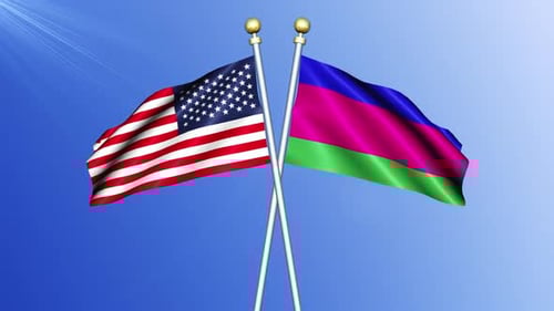 United States and Kuban Flags Crossed Waving