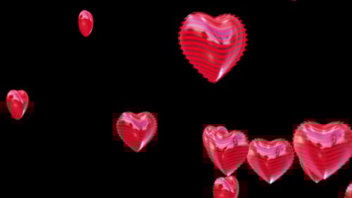 Red Striped Heart Balloons Floating Animation