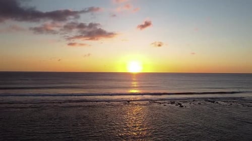 Aerial view of sunset horizon over the sea.