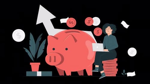 14woman with a laptop investing money, woman saving money, investment graph increasing animation 4k