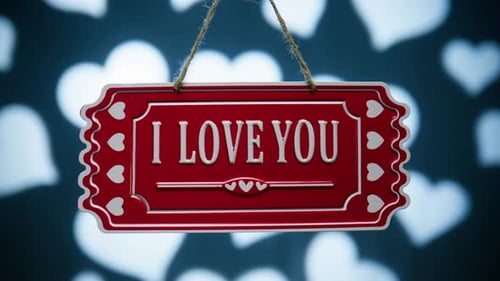 I Love You Plaque with Romantic Heart Background Animation