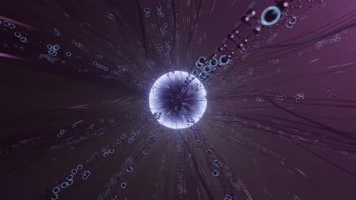 Cold Blue Microscopic Shining Core Of A Virus With Flagella And Smaller Particles Pulsate Seamlessly