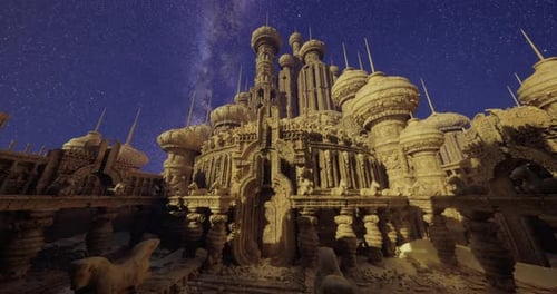 Impressive Ancient Structure Illuminated By Night Sky Filled with Stars