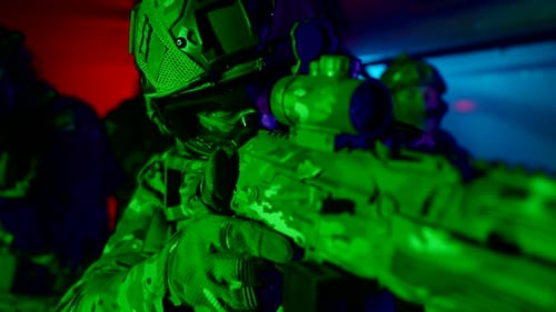 Armed Conflict Military Forces for Defense of State Independence Closeup View of Soldier with Gun