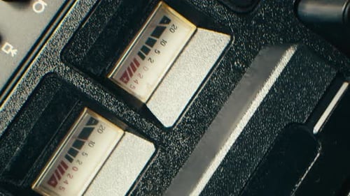 Retro Sound Level Meter Decibel Meter in Studio Vintage Audio Equipment Close Up Magnetic Tape Music