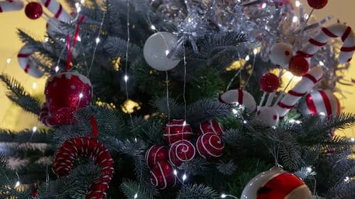 Christmas Tree Decorated with Candy Canes and Ornaments