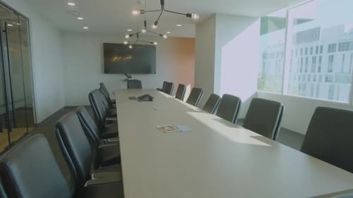 Tracking Shot Of A Newly Built Empty Meeting Room In A Corporate Office
