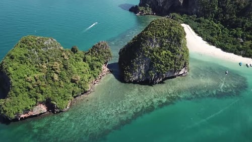 Drone Aerial View on Tropical Paradise of Thailand. Exotic Landscape With White Sand Beaches, Steep