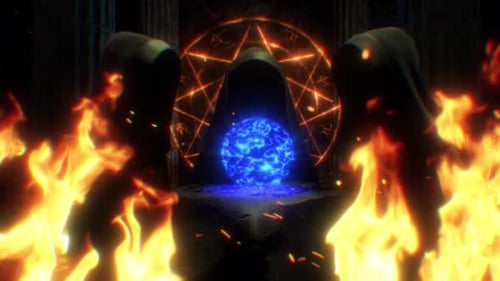 Dark Occult Ritual with Mystical Blue Energy Orb