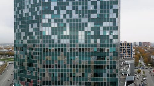 Office Building Windows and Aerial View on Skyscraper Building with Many Corporate Offices of