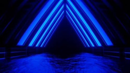 Blue And Yellow Neon Moving Triangular Arch Tunnel Background Vj Loop In 4K