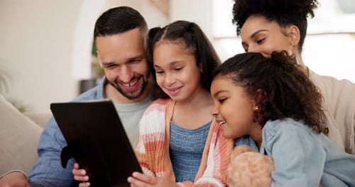 Happy Family Using Tablet at Home