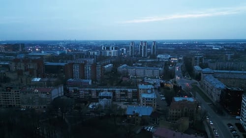 Night Cityscape Aerial View of Buildings and Roads