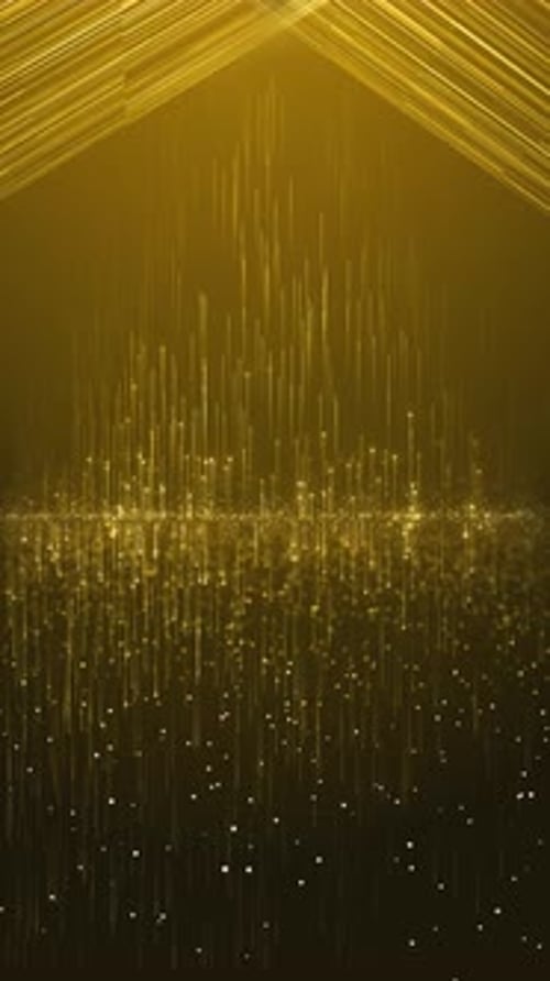 partículas doradas del muro cortina que se elevan con brillantes luces bokeh para la ceremonia de entrega de premios, celebraciones de fiestas. p.