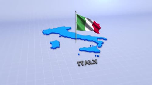 3D Animated Map of Italy with Waving National Flag