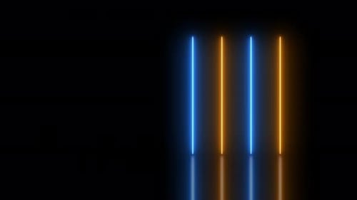 Abstrakte futuristische blau-gelbe Neon-Laserlinie Lichtformen bunt