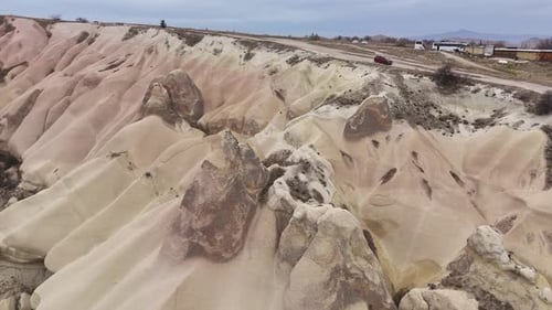 Aerial View of Cappadocia's Unique Eroded Rock Formations