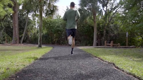 Running on a trail in the park