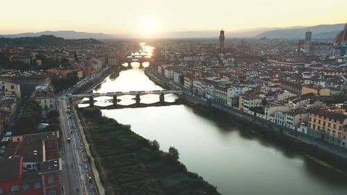 Aerial Drone View: Historically and Culturally Rich Italian Town on the Sunny Day. Beautiful Old Ci