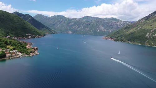 Aerial View of the Bay of Kotor Montenegro We are Flying By the Sea Bay