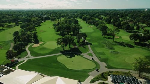 Aerial View Of Artificial Golf Field Surrounded By Date Palm Trees, Northbrook , Illinois, Chicago