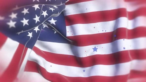 Waving American Flag with Patriotic Star Particles