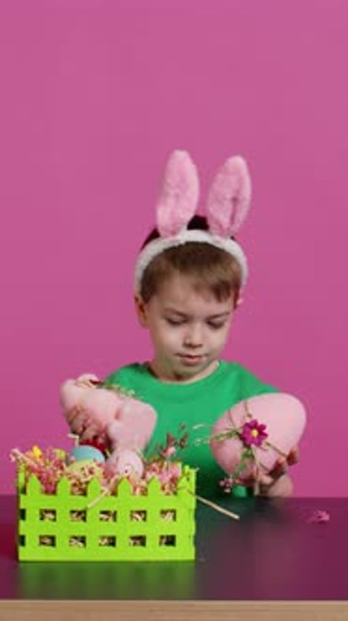 Small Pleased Child Presenting Hid Handcrafted Ornaments