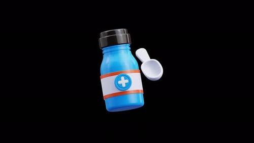 3D Medicine Bottle with Measuring Spoon Rotating
