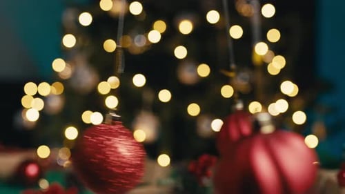 Christmas Ornaments and Tree in Cozy Home Setting