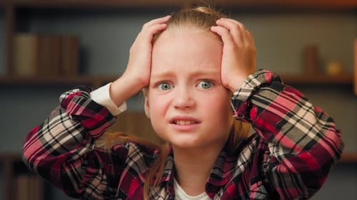 Scared Young Little Girl Shocked Confused Child Feeling Bullied Abandoned Alone Caucasian Blonde