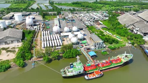 A natural gas terminal, Aerial view drone.