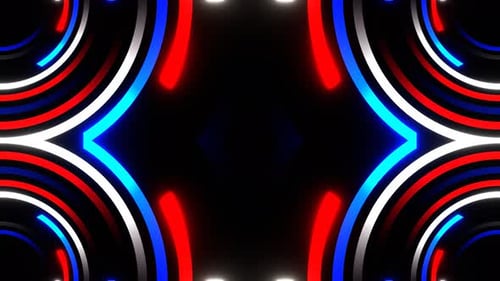 Circular Motion Of Red And Blue And White Neon Lines Kaleidoscope Background Vj Loop In 4K