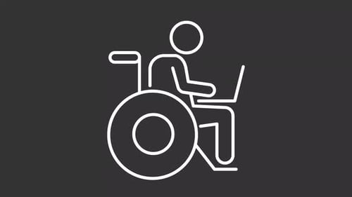 Animated Minimalist Icon of Person in Wheelchair Using Laptop