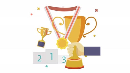 Animated Award Trophies on Podium for Celebration and Success