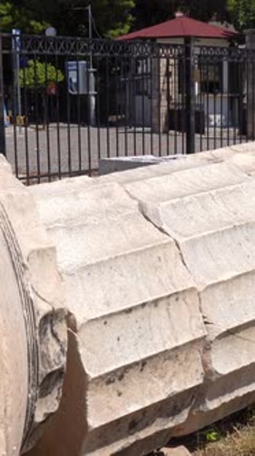 Fallen Ancient Column at the Ancient Ruins of Eleusis in Greece