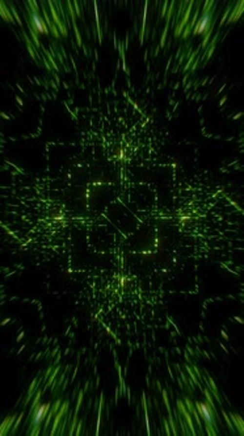 Glowing Green Digital Tunnel Abstract Technology Background Loop