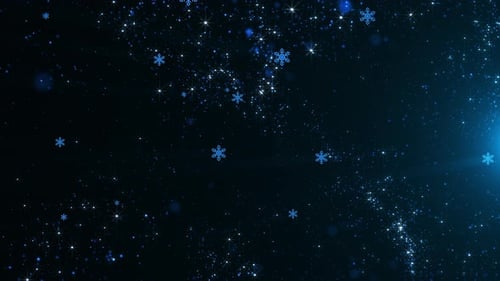 Animated Blue Snowflakes and Sparkling Particles Background