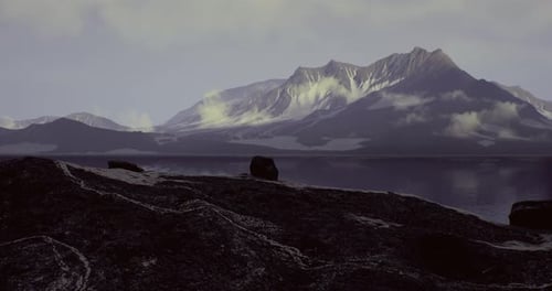 Cinematic Slow Dolly Over Icy Mountain Lake Landscape