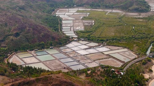 Salt ponds in coastal valley shallow water fields for salt production