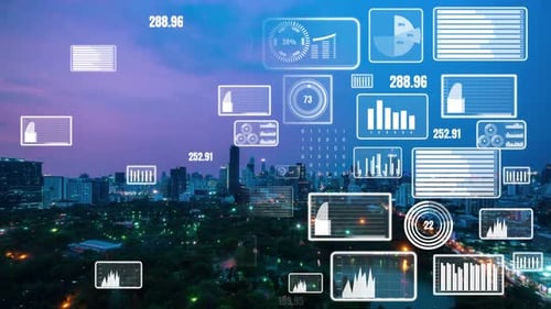 Business Data Analytic Interface Fly Over Smart City Showing Alteration Future