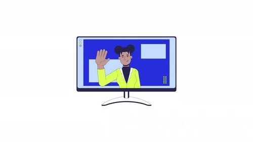 African american female employee computer monitor 2D object animation