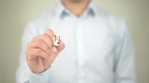 Man Writes the Word Headline on Glass Surface