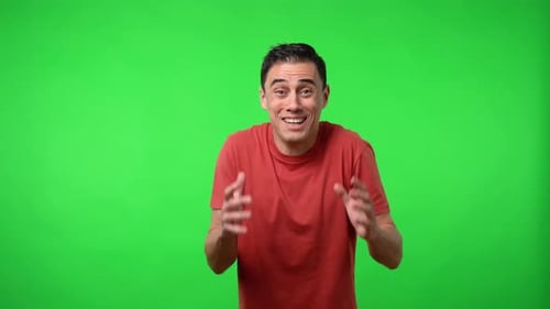 Man Displaying Varied Emotions on Green Screen