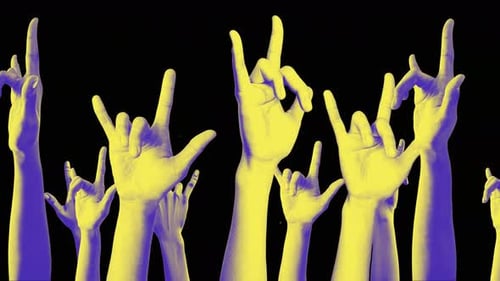 Spinning Colour Halftone Rock Symbol Hands Background Loop