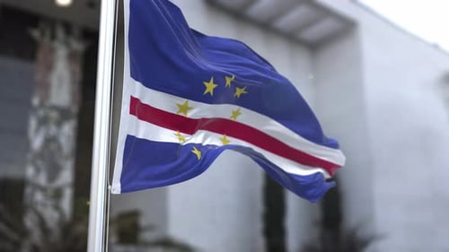 Realistic Cape Verde Flag Waving in the Wind