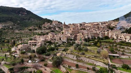Panorama of the traditional village of Valldemossa on the Tramuntana mountain, Mallorca, Balearic Is