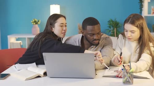 University students of different races home study, brainstorming.
