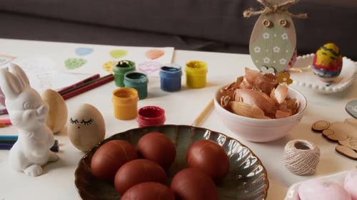 Paints to Decorate Easter Eggs on Table