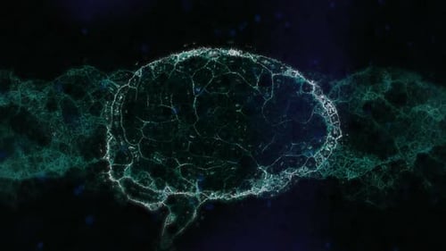 Digital animation of human brain and dna structure spinning against blue background